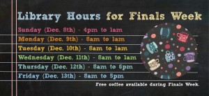 Library Hours Finals Week Fall 2019