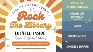Colorful advertisement for Rock the Library