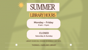 Bright Green Background on image with Summer Library Hours